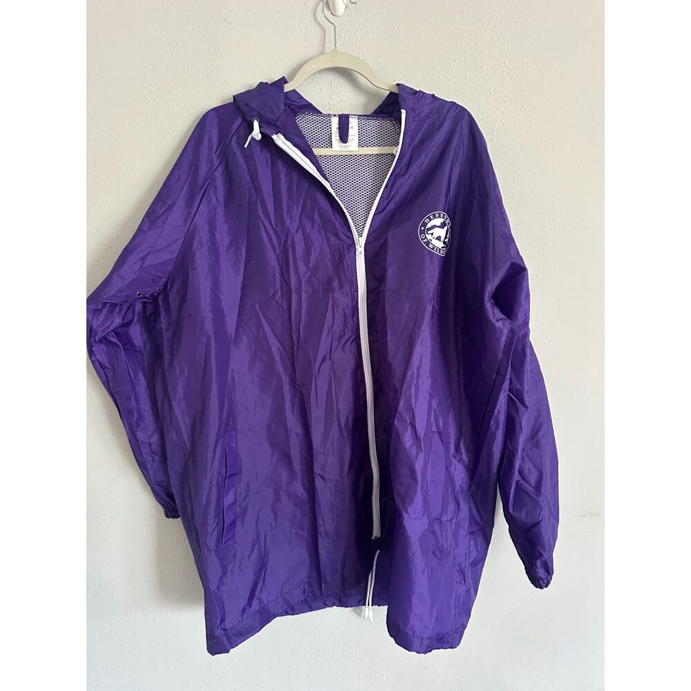 Purple Hooded Windbreaker Rain Jacket Full Zip One Size Lightweight - Picture 2 of 6